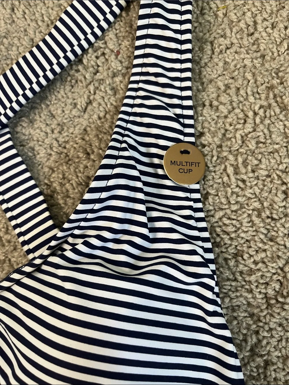 Striped Navy Blue One-Piece Swimsuit with Crossback Straps